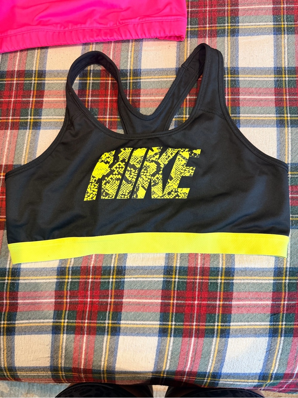 Nike Black Sports Top with Neon Yellow Logo and Band